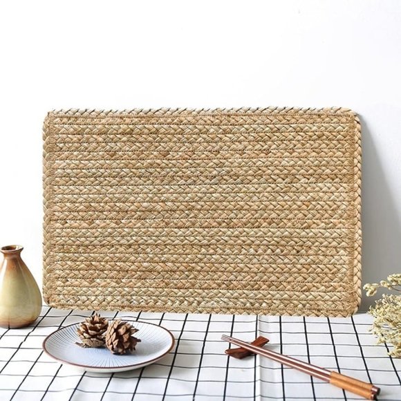 Woven Placemats Set of 6 Wicker Placemat Rectangle Natural Rattan 17.7'' X 11.8' - Picture 1 of 1